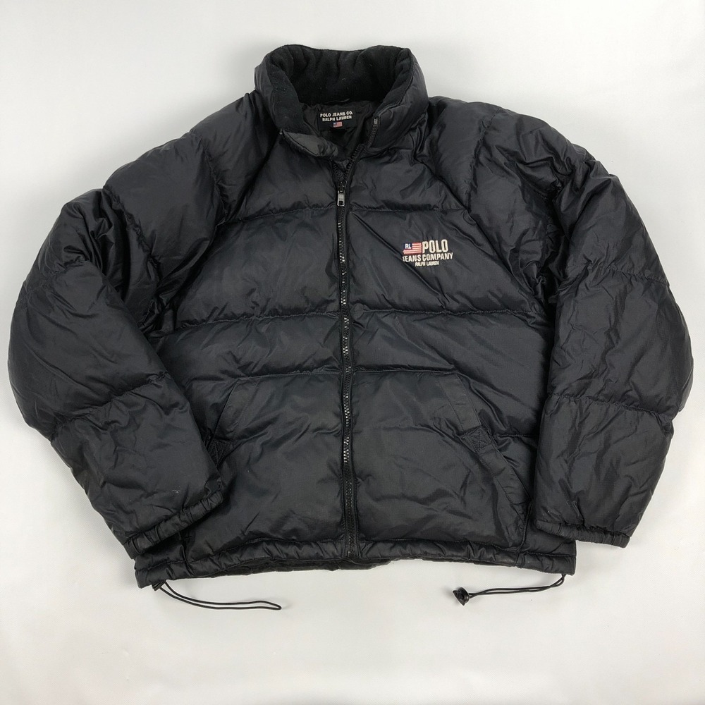 Ralph Lauren Puffer Jacket Large Polo Jeans Co Vintage Down Feather Flag Logo